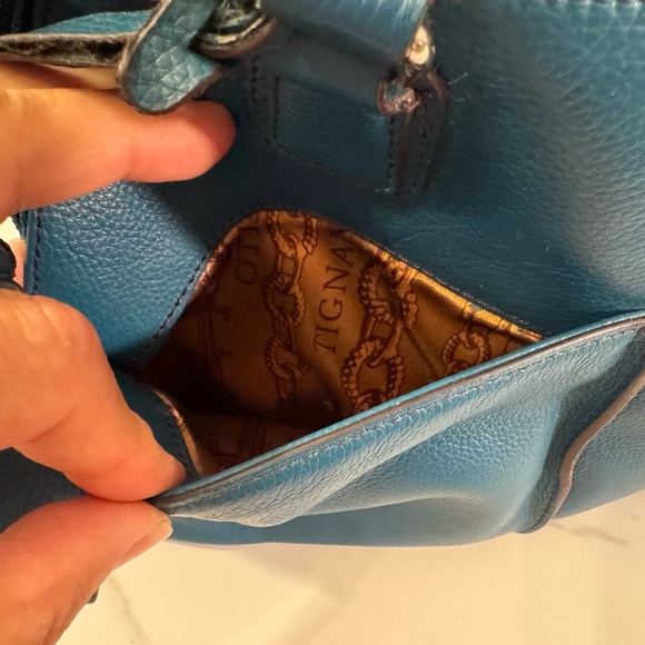 Tignanello Teal Blue Leather Shoulder Handbag - Picture 6 of 9